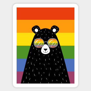 Gay Pride Bear In Sunglasses With Rainbow Flag Sticker